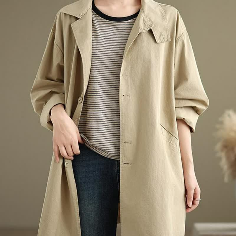 Buddha Stones Spring Fall Casual Minimalist Button-Up Lapel Collar Solid Women's Jacket With Pockets - image 9