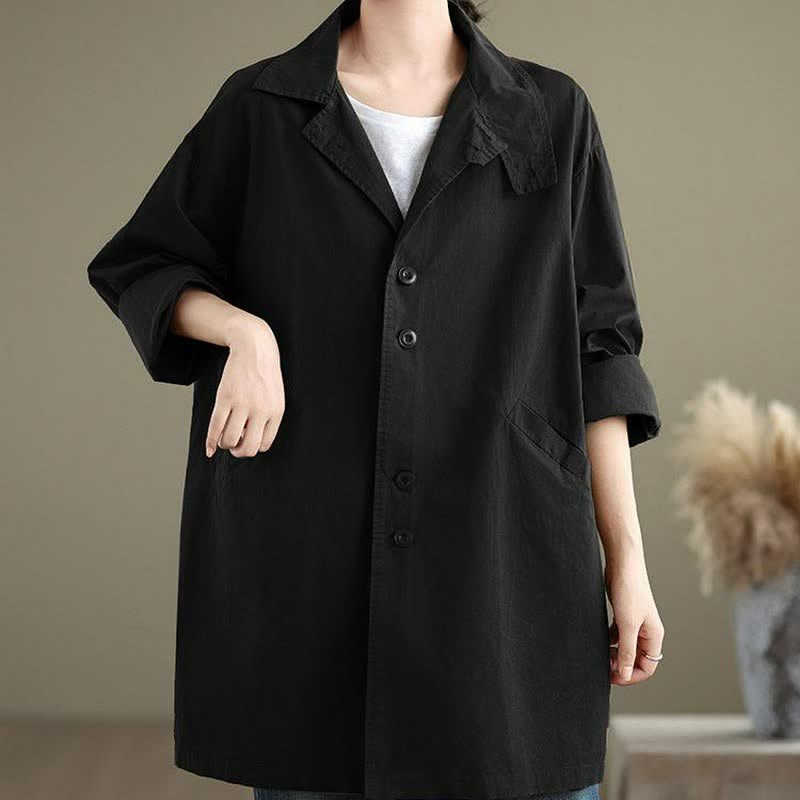 Buddha Stones Spring Fall Casual Minimalist Button-Up Lapel Collar Solid Women's Jacket With Pockets - image 17