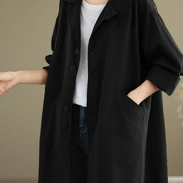 Buddha Stones Spring Fall Casual Minimalist Button-Up Lapel Collar Solid Women's Jacket With Pockets - image 18