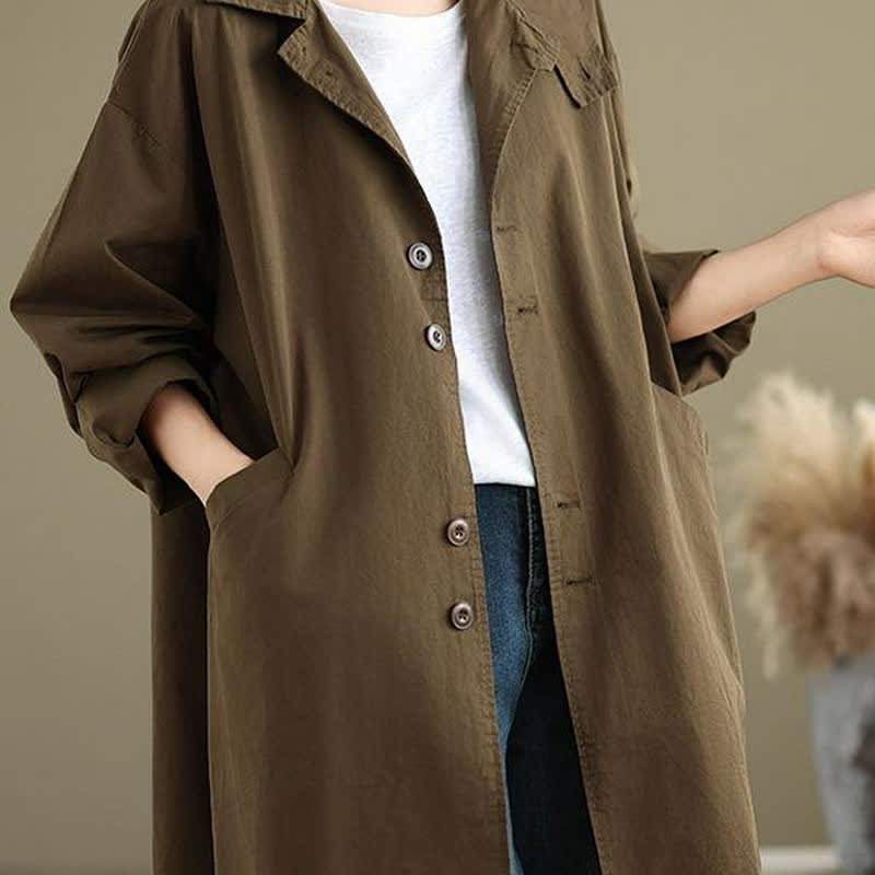 Buddha Stones Spring Fall Casual Minimalist Button-Up Lapel Collar Solid Women's Jacket With Pockets - image 5