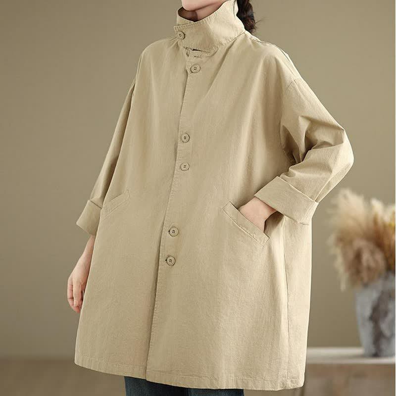 Buddha Stones Spring Fall Casual Minimalist Button-Up Lapel Collar Solid Women's Jacket With Pockets - image 10