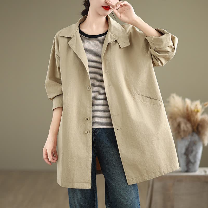 Buddha Stones Spring Fall Casual Minimalist Button-Up Lapel Collar Solid Women's Jacket With Pockets - Bisque - US12, UK/AU16, EU44 (XL) - image 6