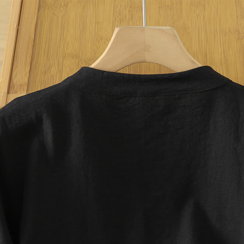 Buddha Stones Fall Casual Vintage Black Tang Style Frog Button Solid Women's Long Sleeve Shirts - image 4