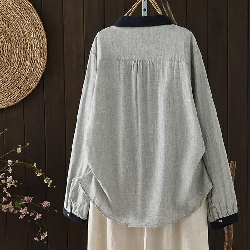 Buddha Stones Spring Casual Vintage Button-Up Contrast Collar Women's Long Sleeve Shirts - image 14