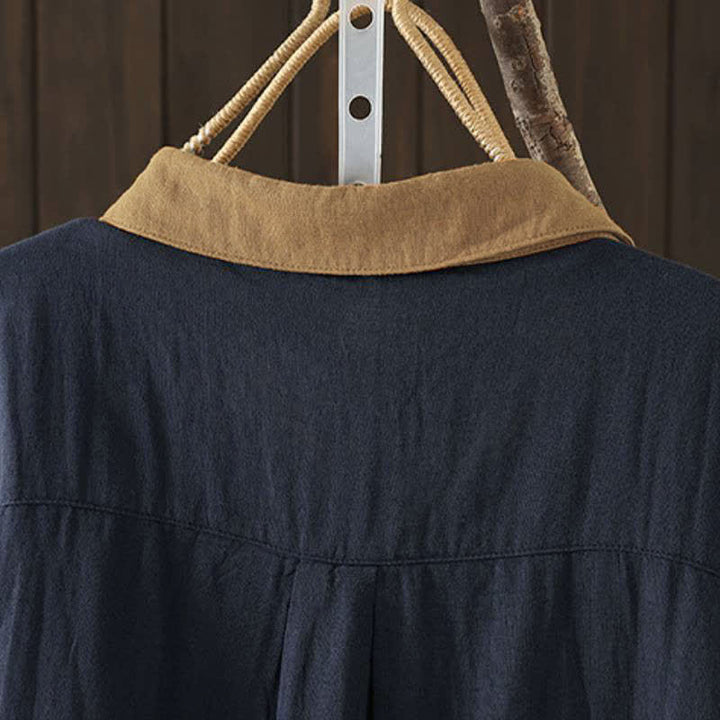 Buddha Stones Spring Casual Vintage Button-Up Contrast Collar Women's Long Sleeve Shirts - image 4
