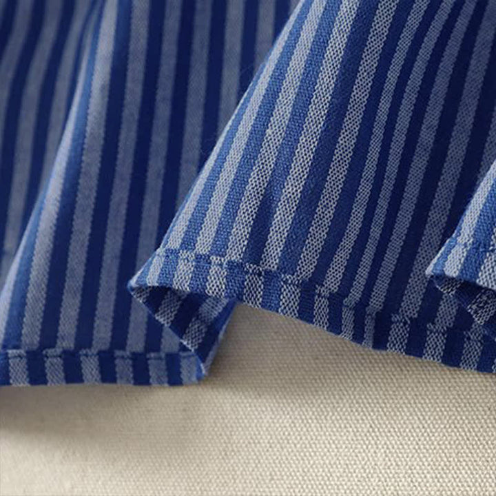 Buddha Stones Spring Fall Casual Drawstring Blue Striped Women's Long Sleeve Dress With Pockets - image 8