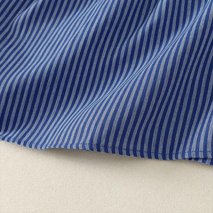 Buddha Stones Spring Fall Casual Drawstring Blue Striped Women's Long Sleeve Dress With Pockets - image 9