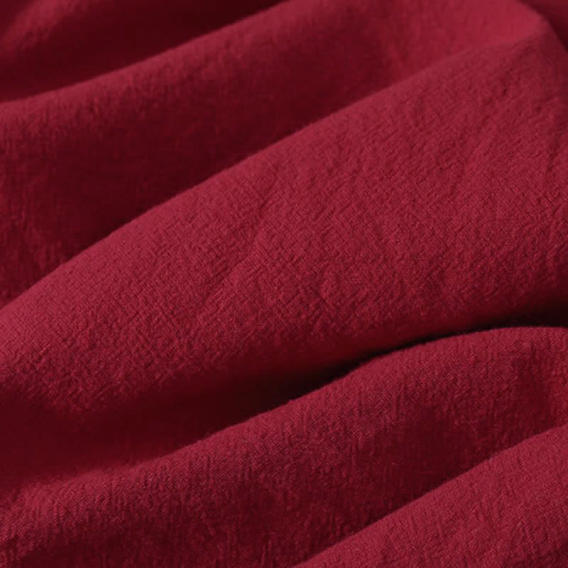 Buddha Stones Fall Tang Style Casual Knot Button Red Colorful Striped Women's Long Sleeve Dress With Pockets - image 10
