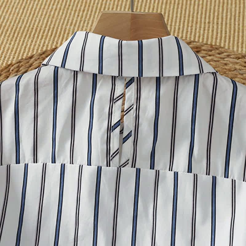 Buddha Stones Spring Casual Minimalist Button-Up Vertical Striped Women's Long Sleeve Shirts - image 7