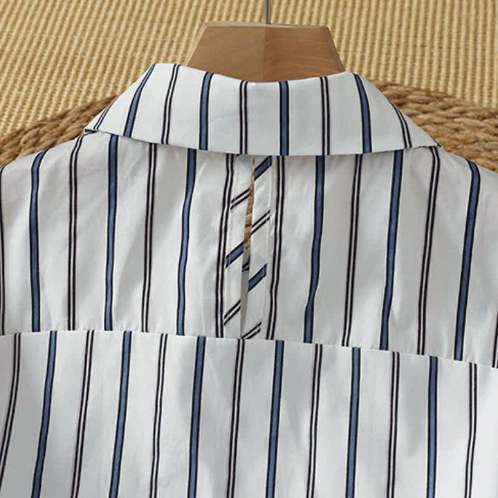 Buddha Stones Spring Casual Minimalist Button-Up Vertical Striped Women's Long Sleeve Shirts - image 7