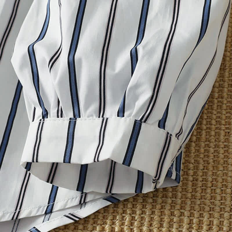 Buddha Stones Spring Casual Minimalist Button-Up Vertical Striped Women's Long Sleeve Shirts - image 11