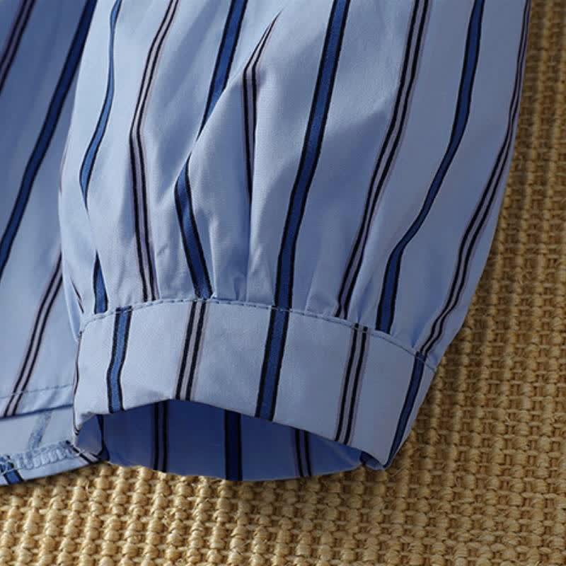 Buddha Stones Spring Casual Minimalist Button-Up Vertical Striped Women's Long Sleeve Shirts - image 3