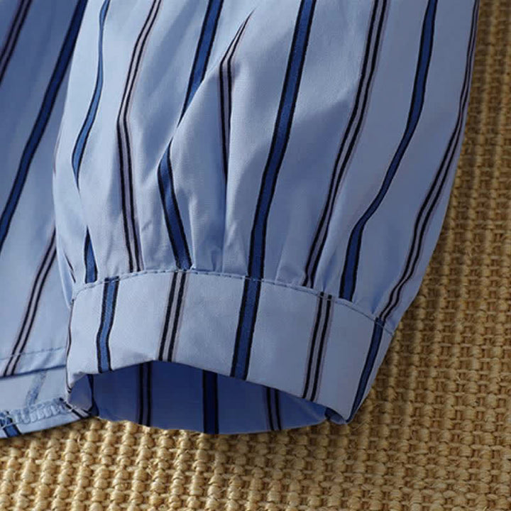 Buddha Stones Spring Casual Minimalist Button-Up Vertical Striped Women's Long Sleeve Shirts - image 3