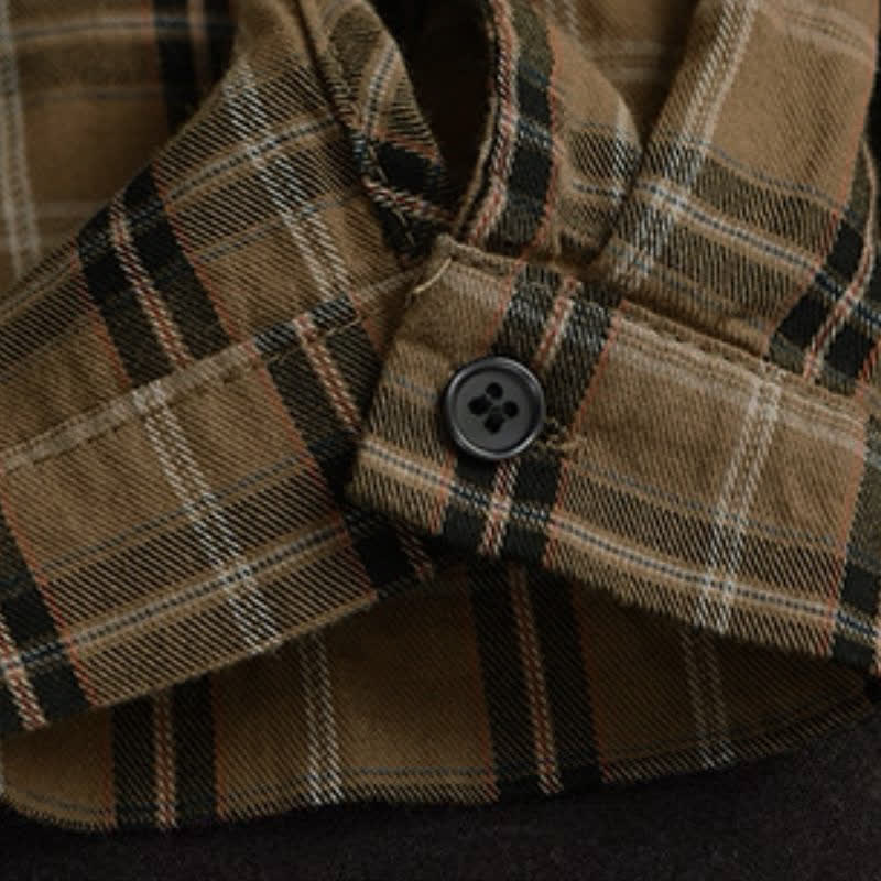 Buddha Stones Fall Casual Vintage Button-Up Contrast Collar Plaid Women's Long Sleeve Shirts - image 5