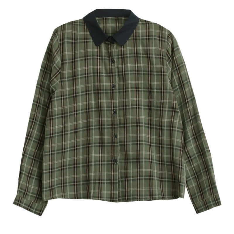 Buddha Stones Fall Casual Vintage Button-Up Contrast Collar Plaid Women's Long Sleeve Shirts - image 10