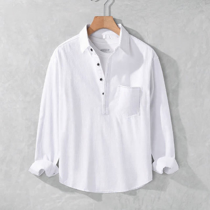 Buddha Stones Spring Fall Casual Button-Up Solid Cotton Men's Long Sleeve Shirts With Patch Pocket - White - US/UK/AU42, EU52 (3XL) - image 11