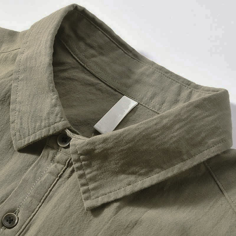 Buddha Stones Spring Fall Casual Button-Up Solid Cotton Men's Long Sleeve Shirts With Patch Pocket - image 3