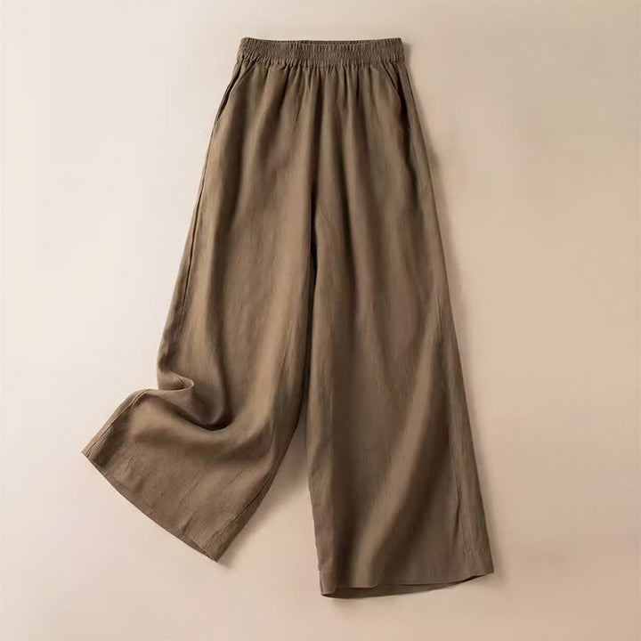 Buddha Stones Casual Solid Color Women's Wide Leg Pants With Pockets - DarkGoldenrod - US12，UK/AU16，EU44 (3XL) - image 0