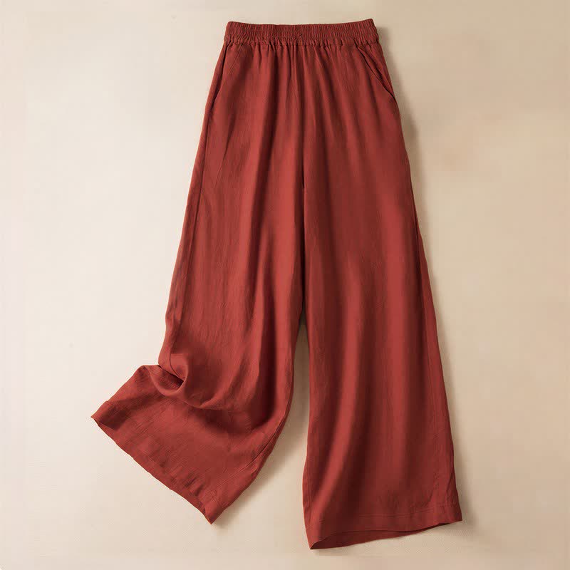 Buddha Stones Casual Solid Color Women's Wide Leg Pants With Pockets - OrangeRed - US12，UK/AU16，EU44 (3XL) - image 4