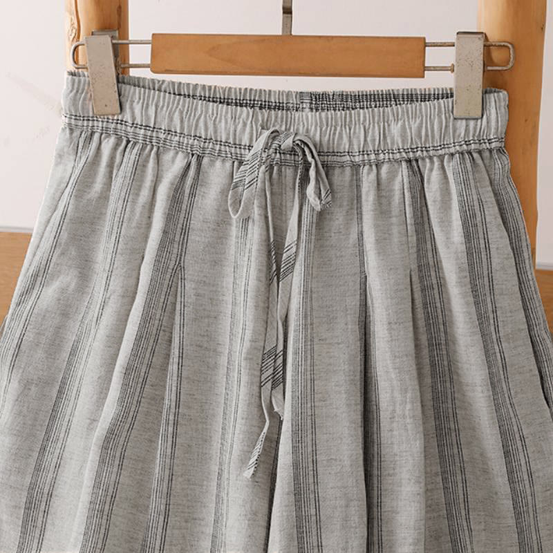 Buddha Stones Spring Summer Casual Drawstring Striped Cropped Pants Women's Wide Leg Pants With Pockets - image 2