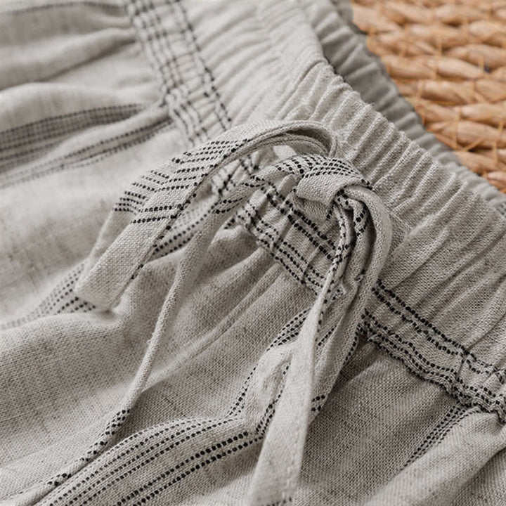 Buddha Stones Spring Summer Casual Drawstring Striped Cropped Pants Women's Wide Leg Pants With Pockets - image 4