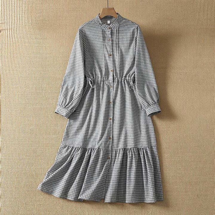 Buddha Stones Spring Casual Button-Up Plaid Women's Long Sleeve Dress - Black - US8-10, UK/AU12-14, EU40-42 (2XL) - image 1