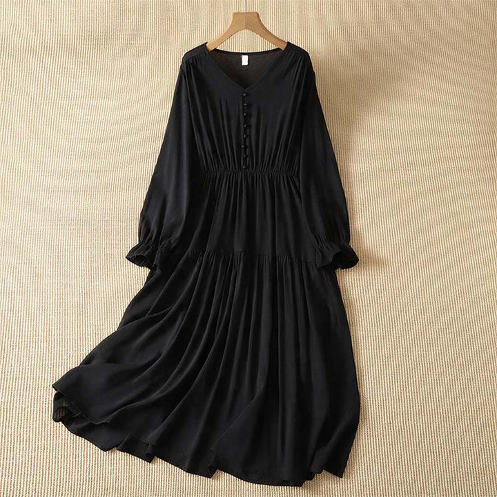 Buddha Stones Spring Boho Button-Up Solid Women's Long Sleeve Dress With Pocket - Black - US8-10, UK/AU12-14, EU40-42 (2XL) - image 7
