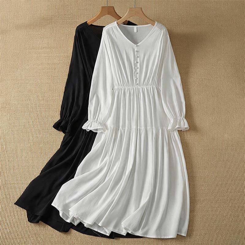 Buddha Stones Spring Boho Button-Up Solid Women's Long Sleeve Dress With Pocket - image 13