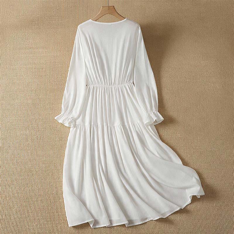 Buddha Stones Spring Boho Button-Up Solid Women's Long Sleeve Dress With Pocket - image 1