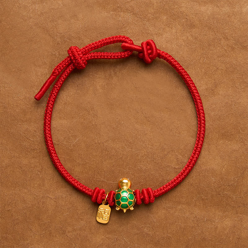 Buddha Stones Fu Character Turtle Red String Fortune Bracelet - Red - 6.7–7.5 in/17–19 cm - Square Fu Character - image 3