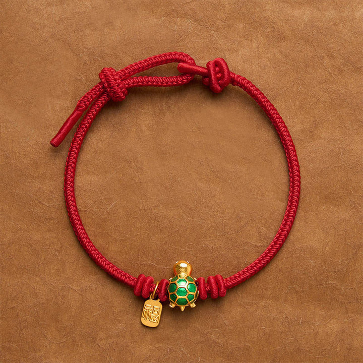 Buddha Stones Fu Character Turtle Red String Fortune Bracelet - DarkRed - 6.7–7.5 in/17–19 cm - Square Fu Character - image 1