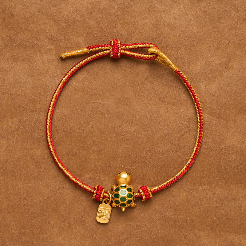 Buddha Stones Red String Copper Fu Character Turtle Braided Luck Bracelet - Square Fu Character - image 0