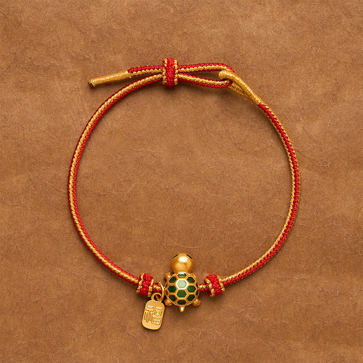 Buddha Stones Red String Copper Fu Character Turtle Braided Luck Bracelet - Square Fu Character - image 0