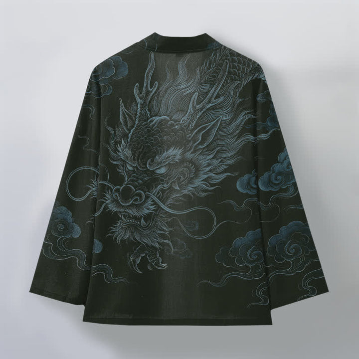 Buddha Stones Cotton Ancient Dragon Mist Pattern Open Front Men's Kimono - image 8