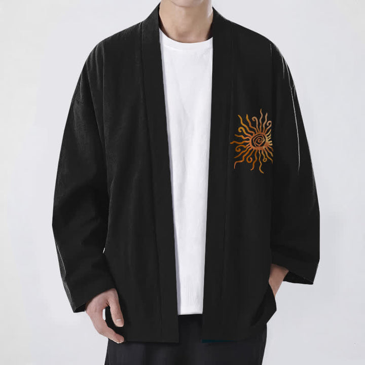 Buddha Stones Cotton Golden Sunburst Pattern Open Front Men's Kimono - Black - US/UK/AU48，EU58 (4XL) - image 0