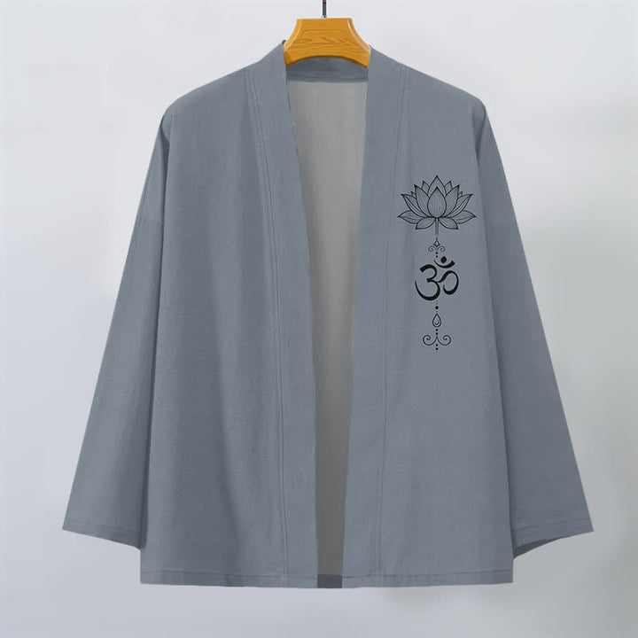 Buddha Stones Cotton Zen Lotus Pattern Open Front Men's Kimono - image 1