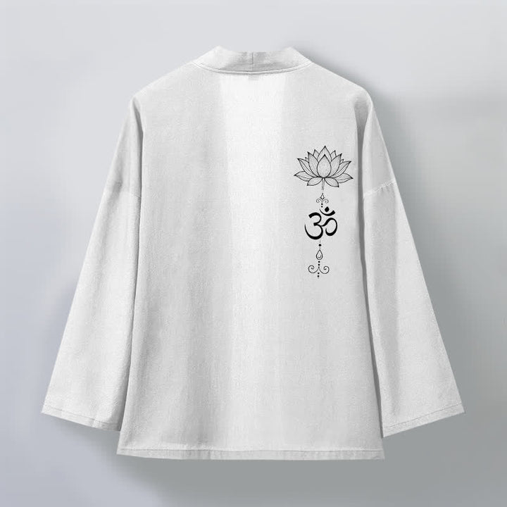 Buddha Stones Cotton Zen Lotus Pattern Open Front Men's Kimono - image 11