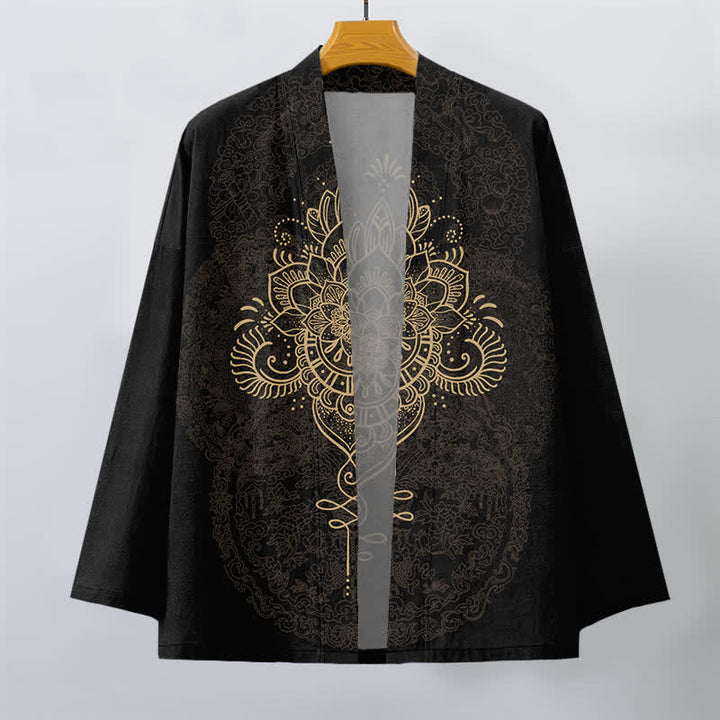 Buddha Stones Cotton Symmetrical Floral Mandala Pattern Open Front Men's Kimono - image 1