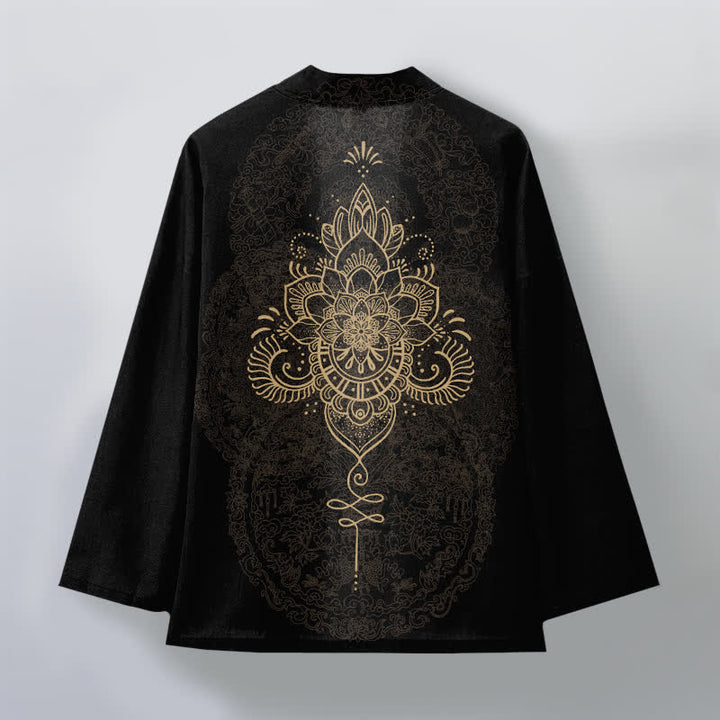 Buddha Stones Cotton Symmetrical Floral Mandala Pattern Open Front Men's Kimono - image 2