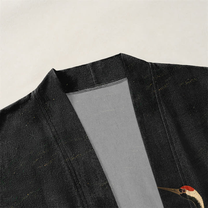 Buddha Stones Cotton Golden Crane Rolling Waves Pattern Open Front Men's Kimono - image 3