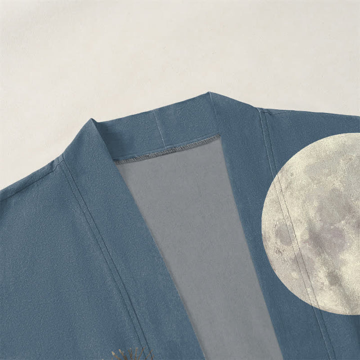 Buddha Stones Cotton Full Moon Pine Tree Pattern Open Front Men's Kimono - image 3