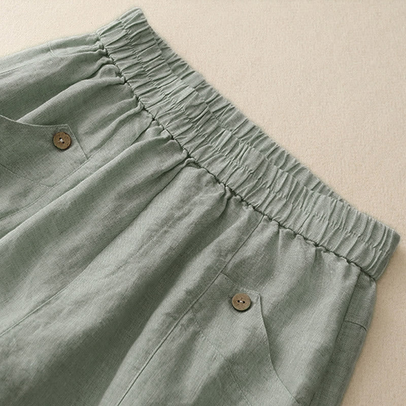 Buddha Stones Summer Casual Buttons Plain Women's Shorts With Pockets - image 1
