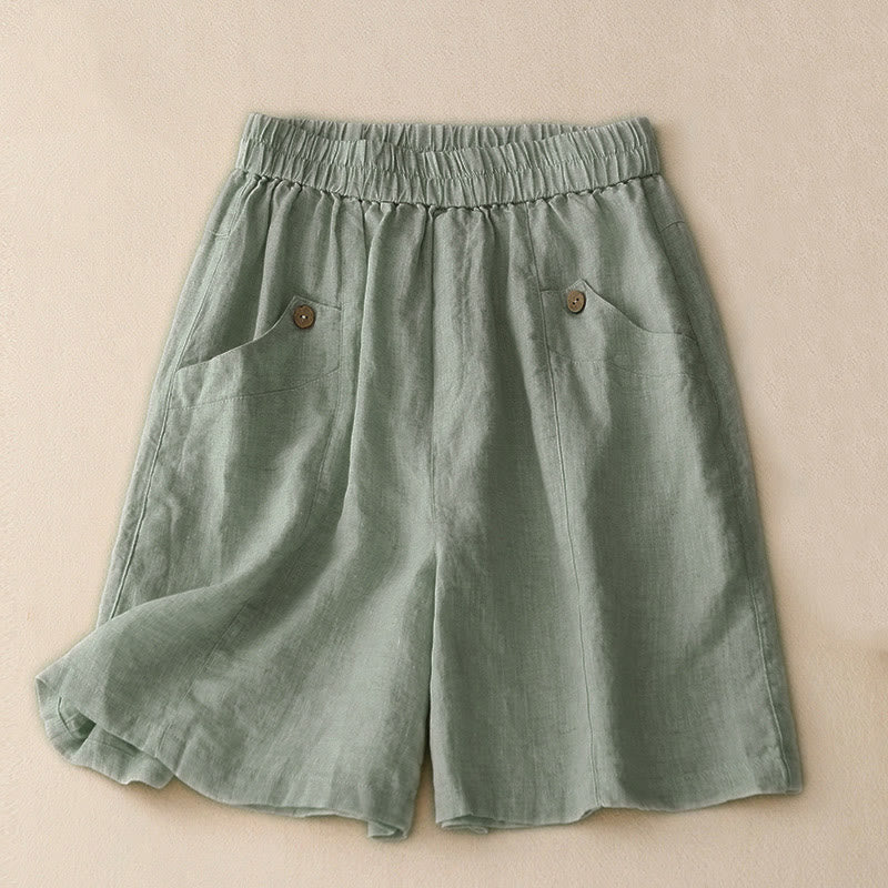 Buddha Stones Summer Casual Buttons Plain Women's Shorts With Pockets - PowderBlue - US8-10，UK/AU12-14，EU40-42 (2XL) - image 0