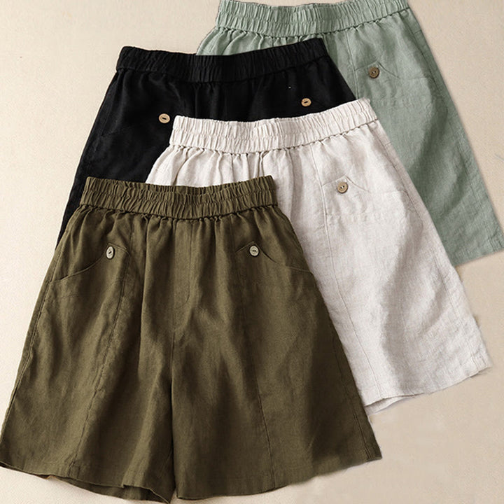 Buddha Stones Summer Casual Buttons Plain Women's Shorts With Pockets - image 26