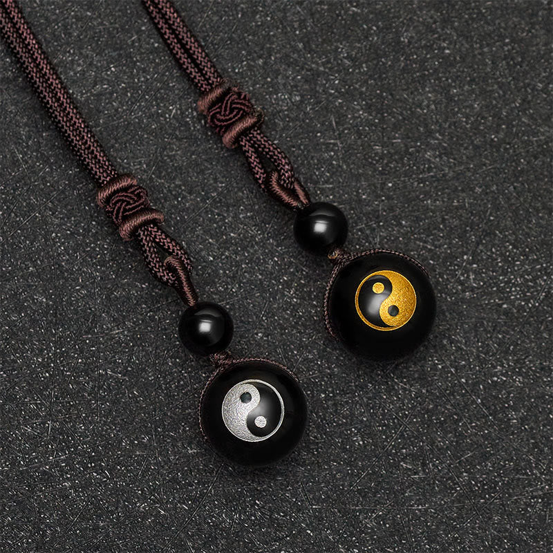 Buddha Stones Black Obsidian Carved Purification Yin Yang Necklace Pendant - image 11