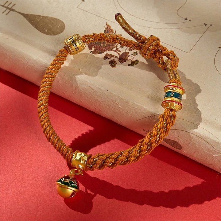 Buddha Stones Copper Enamel Bell Wisdom Tibetan Rope Bracelet - Light Yellow (Wrist Circumference: 5.9–7.1 in/15–18 cm) - image 12