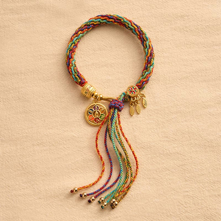 Buddha Stones Tibetan Multicolor Rope Enamel Om Mani Padme Hum Charm Bracelet - image 2