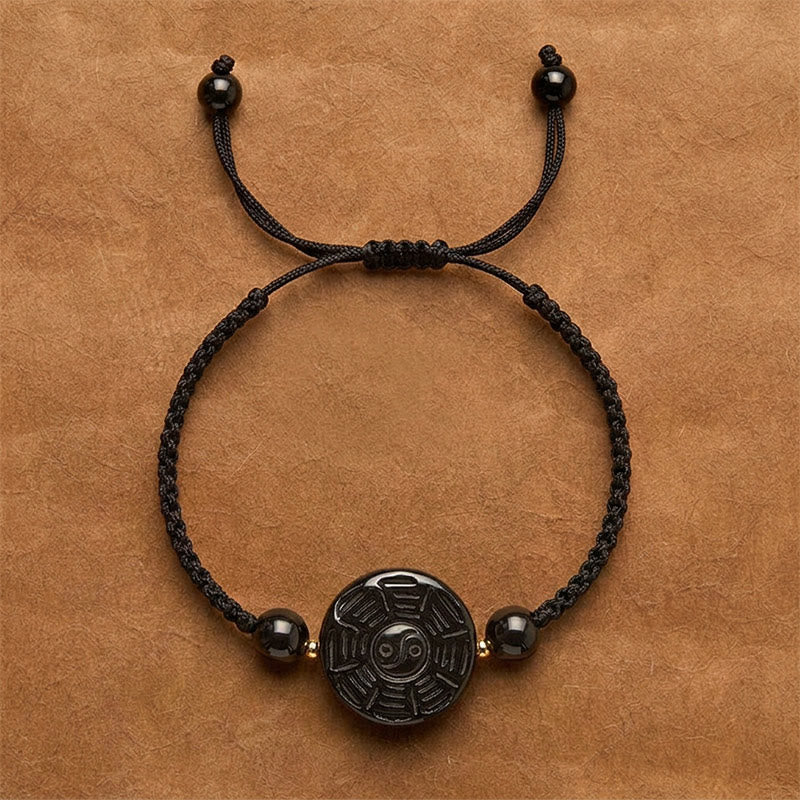 Buddha Stones Red String Black Obsidian Round Bagua Blessing Bracelet - Black String (Wrist Circumference: 5.9–6.7 in/15–17 cm) - Approx. 22 × 9mm - image 8