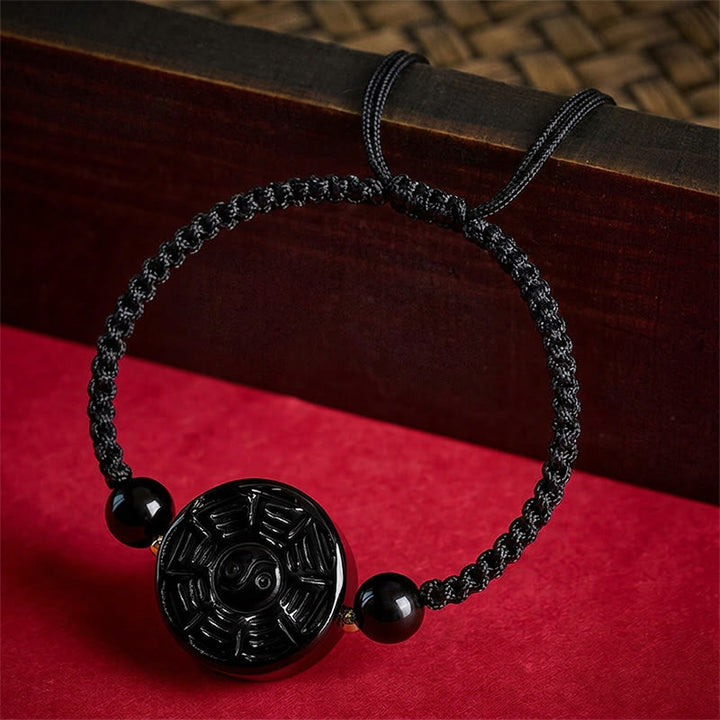Buddha Stones Red String Black Obsidian Round Bagua Blessing Bracelet - image 10