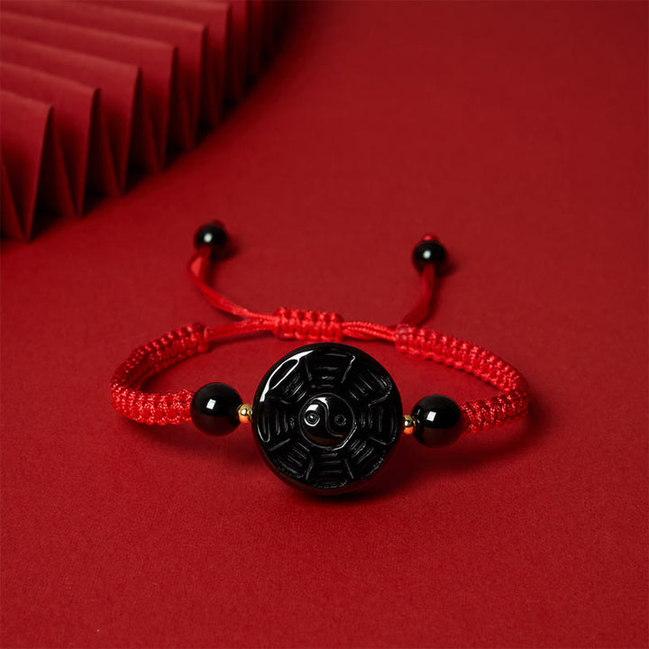 Buddha Stones Red String Black Obsidian Round Bagua Blessing Bracelet - image 3